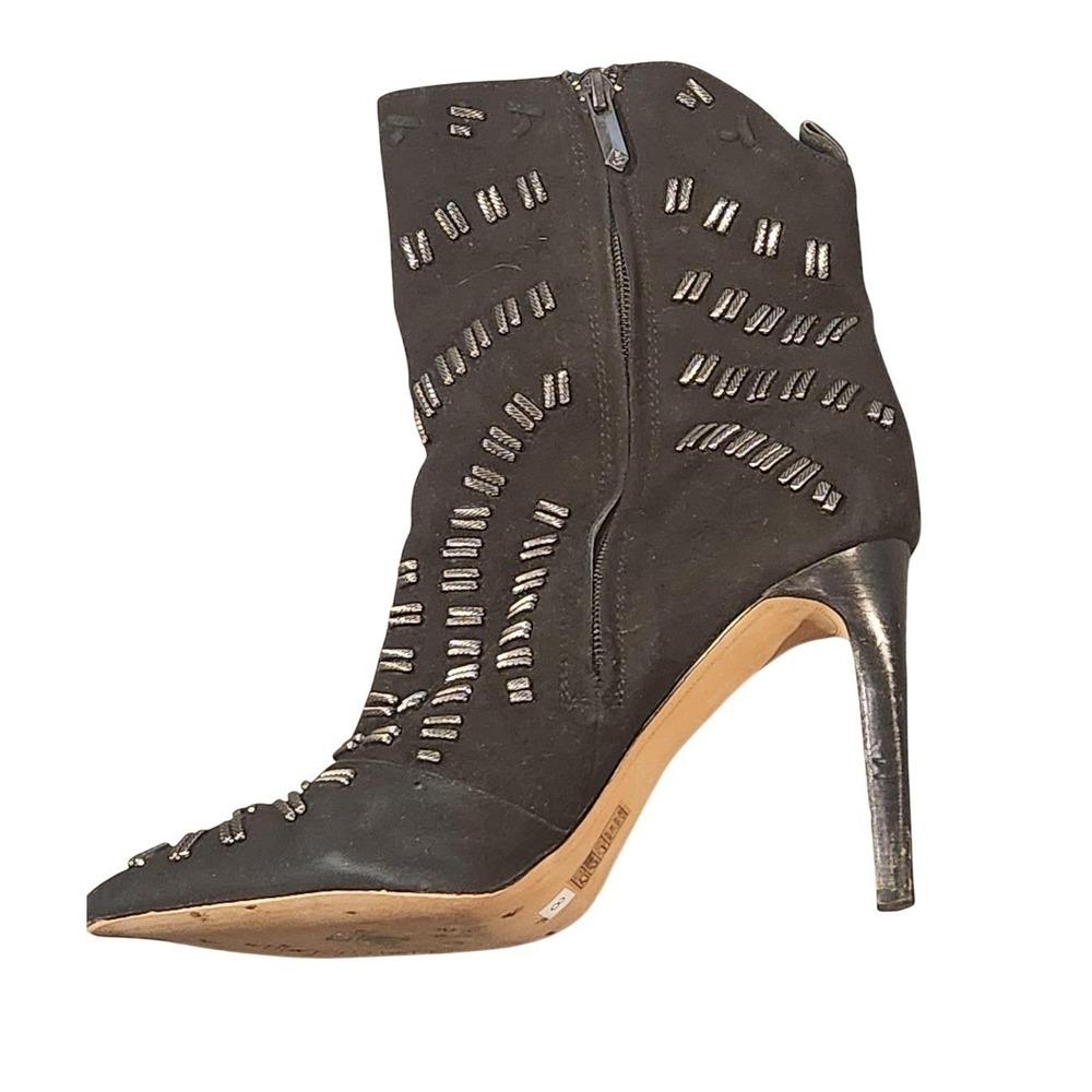 Sam Edelman Boots Womens Melina 8 Black Suede Studded Ankle Stiletto Booties Zip